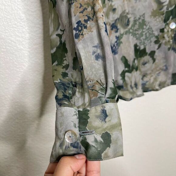 VINTAGE Tess Medium Y2K Silk Romantic Floral Sheer Pearl Buttons Ethereal Fairy - Picture 4 of 8